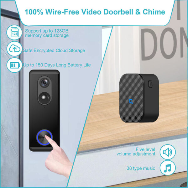5MP WIFI Wireless Doorbell Camera with Chime-X2 - Image 2