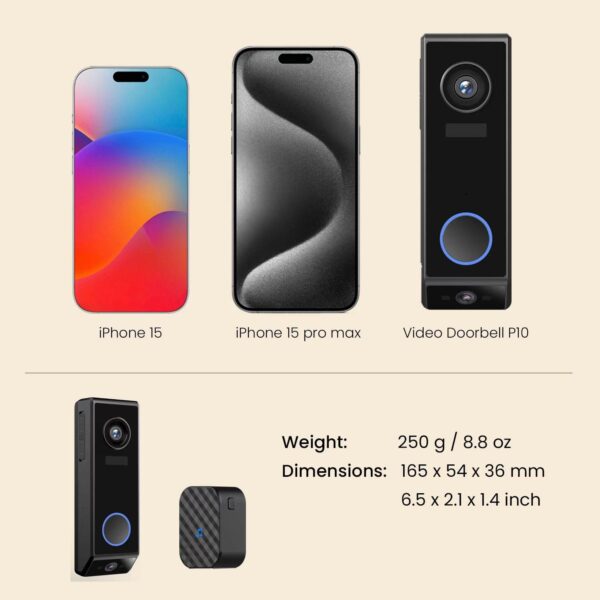 2K Dual Lens WIFI Wireless Doorbell Camera with Chime-P10 - Image 3