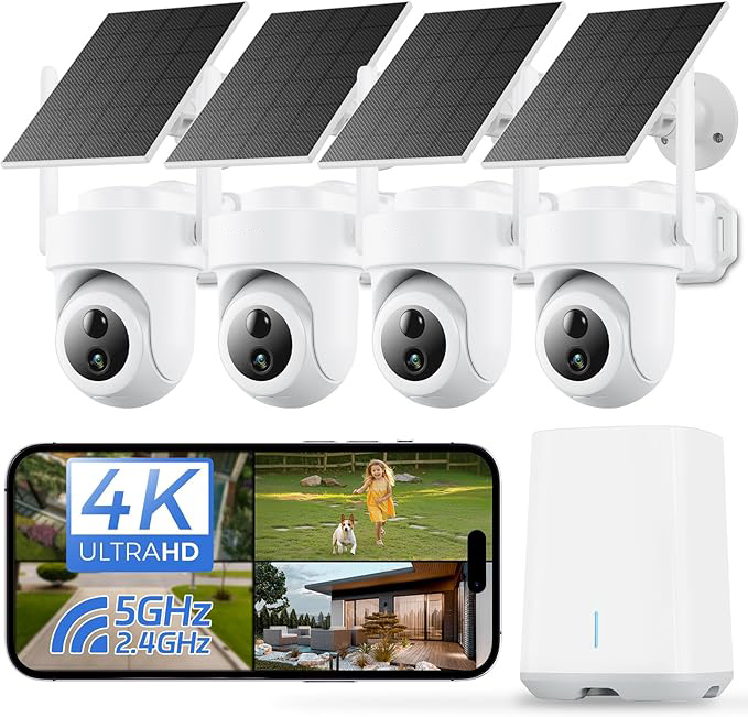 4G Solar-Powered Outdoor 4K camera Home Security System-4Cam kit