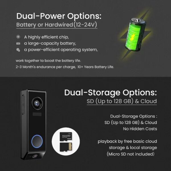 2K Dual Lens WIFI Wireless Doorbell Camera with Chime-P10 - Image 6